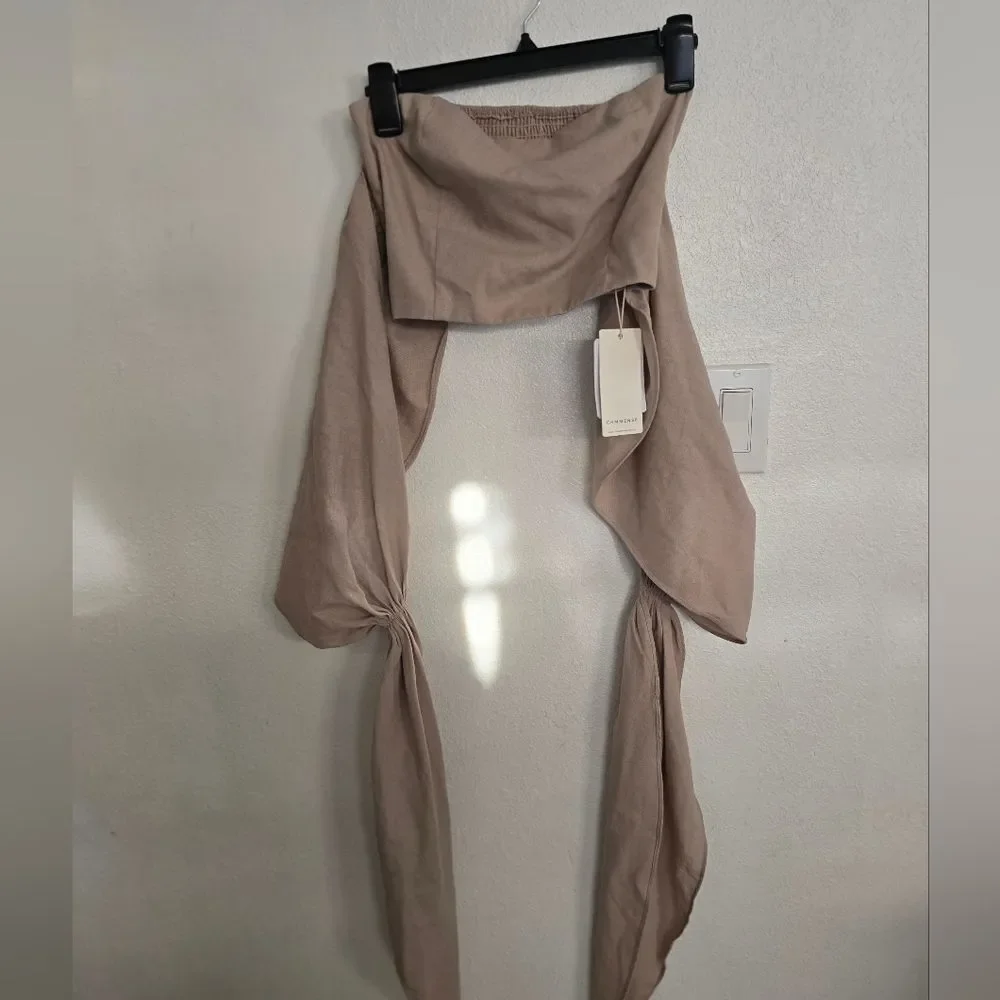 Commense Cotton And Linen Crisscross Halter Tank Top In Khaki Size Xs - Picture 11 of 11